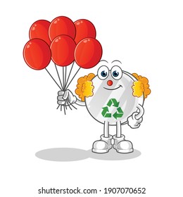 Recycling des Schildes Clown mit Ballons Vektor. Zeichentrickfigur