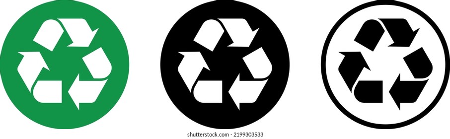 Recycle sign different format. Eco environments round buttons.