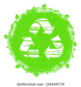 Recycle sign drawing for paint brush. Ecology symbol. Flat vector cartoon illustration. Objects isolated on a white background.World Environment Day poster.