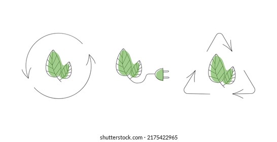 Recycle Sign For Ecological Design And Zero Waste Lifestyle. Hand Drawn Vector Green Energy Icon. 