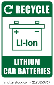Recycle sign for electric car lithium batteries. Vector, white background.