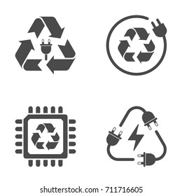 Recycle sign, e-waste garbage icons