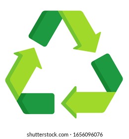 Recycle sign green color, Style is flat symbol, vector illustration.