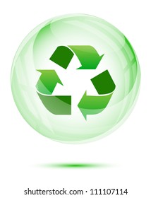 Recycle sign in the green glass sphere on white (Green concept)