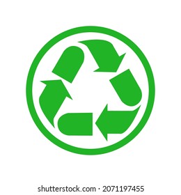 Signo de reciclaje. Icono de reciclaje ecológico triangular verde. Ilustración vectorial. Etiqueta de reciclaje