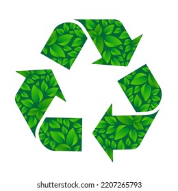 Recycle Sign icon made of Green leaf Isolated on white background.