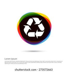 Recycle sign Icon, White pictogram icon on multicolor circle creative Multicolor background. Vector illustration. Flat design style. Flat icon, green, red, yellow, black beautiful background