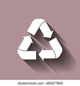 Recycle sign isolated.  Flat icon. Vector illustration.  Vector icon with shadow design.