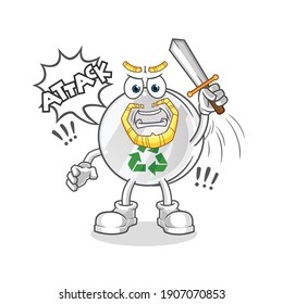 recycle sign knights attack with sword character. cartoon mascot vector