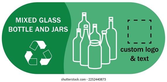 Recycle sign and labels glass bottle jars recycling