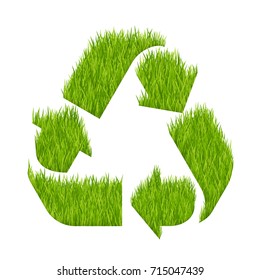 Recycle sign made with green grass. Vector illustration isolated on a white background.