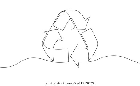 Signo de reciclaje - estilo de dibujo continuo de una línea. Icono de reciclaje - ilustración de una sola línea vectorial para papelera de reciclaje. Símbolo ecológico aislado en fondo blanco. Reducir, reutilizar, reciclar el concepto.