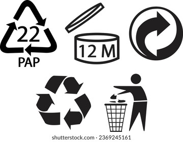 Recycle sign or Packaging sign black and white.