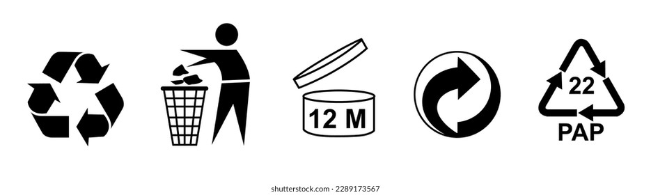 Recycle sign or  Packaging sign vector illustration, International symbol used on packaging to remind people to dispose of it in a bin instead of littering, The universal recycling symbol isolated. 