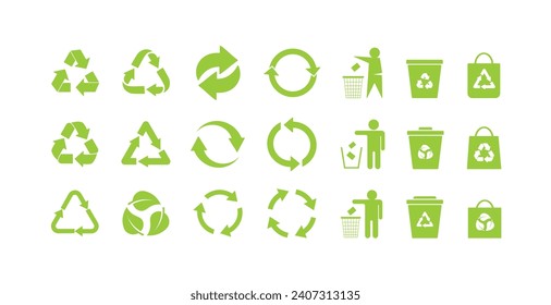 Recycling-Zeichen oder Verpackungszeichen, Vektorgrafik, Internationales Symbol, das auf Verpackungen verwendet wird, um die Menschen daran zu erinnern, sie in einer Mülltonne zu entsorgen, Das universelle Recycling-Symbol einzeln.