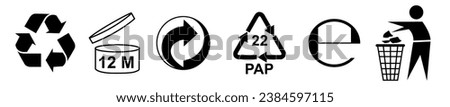 Recycle sign or Packaging sign vector illustration, International symbol used on packaging to remind people to dispose of it in a bin instead of littering, The universal recycling symbol isolated. 