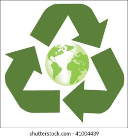 Recycle sign with planet on white background vector