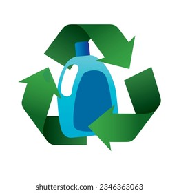 signo de reciclado con botella de plástico aislada sobre fondo blanco. ilustración vectorial