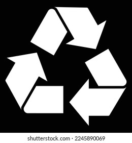 Recycle sign, recover symbol, white color object with arrow. Illustration vector graphic element isolated on black background.