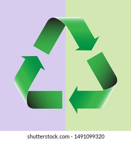 Recycle sign and recycling outline on green and purple backgroud as wallpaper. Symbol of recycle green concept, save enviroment vector illustration.