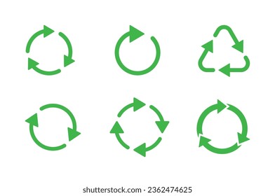 Recycle sign set. green symbols isolated on white background