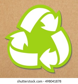 Recycle sign sticker layout, green and white isolated vector icon