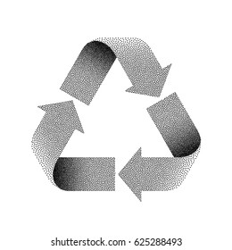 Recycle sign. Stipple vector textured illustration on white background.