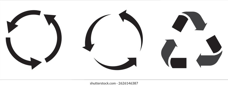Sinal e símbolo de reciclagem ou ilustração de vetor de sinal de embalagem. Ícones de cores verde, preto e azul isolados no fundo branco. O símbolo de reciclagem universal isolado.