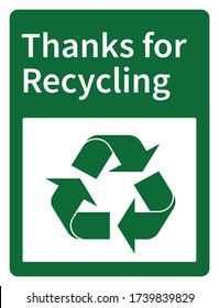 Recycle sign and thanks for recycling lettering in green vector illustration
