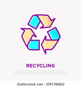 Recycle sign: three arrows in circle thin line icon. Modern vector illustration.