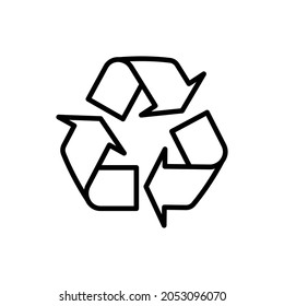 Recycle sign, three arrows in circle thin line icon. Modern vector illustration.