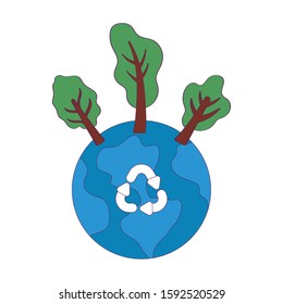 Recycle sign trees and world design, Ecology eco save green natural environment protection and care theme Vector illustration