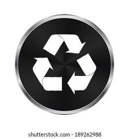 Recycle sign - vector brushed metal button