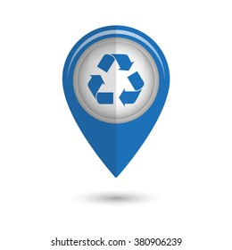 Recycle sign - vector icon;  blue map pointer