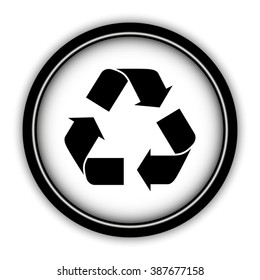 Recycle sign - vector icon; round button  with shadow
