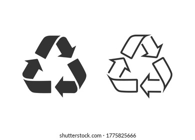 Reciclar el símbolo de la línea del vector conjunto de iconos. Símbolo de la basura. Concepto de biorresiduos ecológicos. Signo de flecha aislado en blanco, diseño plano para web, sitio web