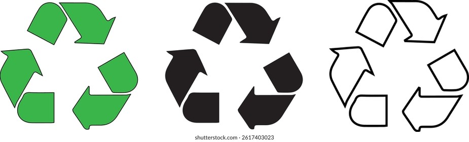 Recycle Sign Vector Set – Eco-Friendly Symbols ,Green Recycle Icons – Flat   Minimal Vector Signs for Environmental Use   , Recycling Symbol Collection 