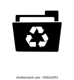 Recycle sign - white vector icon;  black folder