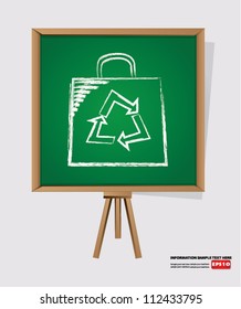 Recycle sign,paper bag on blackboard background ,Vector