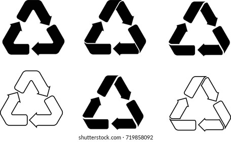 Recycle signs set (black, isolated on white background)