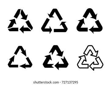 Recycle signs set (black, isolated on white background)