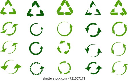Recycle signs set (green, isolated on white background)