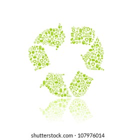 Recycle Silhouette Icon Sign. Go Green Eco Pattern Isolated on White Backdrop - bulb, leaf, globe. Ecology concept.