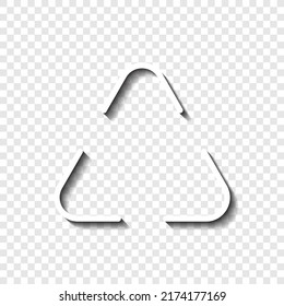 Recycle simple icon vector. Flat design. White with shadow on transparent grid.ai