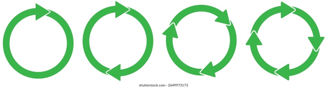 Recycle sing symbol. Recycling arrow icon green. Circle arrow icon set. Symbol of reload, Recycle, repeat, refresh icon. Interconnecting round arrow vector icons set. Vector illustration.