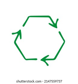 Icono del vector de esbozo de reciclaje. Símbolo ecológico de residuos cero dibujado a mano