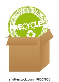 recycle stamp over box over white background. vector