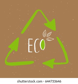 Recycle sticker. Organic, vegan  food tag. Green design elements. Eco friendly sign, paper price label, shopping concept