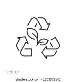 recycle sustainable waste icon, save environment, pollution reduce, eco care for planet, conservation ecology, biodegradable thin line web symbol - editable stroke vector illustration eps 10