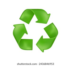 Recycle Symbol 3D icon, Isolated On White Background, Vector Illustration. Reuse, reduce, recycle modern design. Green arrows recycle eco symbol. Recyclable materials, badge for sustainable products